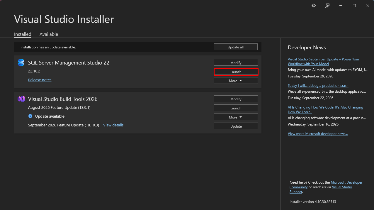 Zakończenie instalacji SSMS